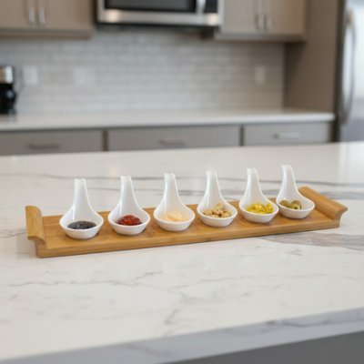 46X10XH6CM SET X6 COPETINERO PORCELANA C/BASE MADERA