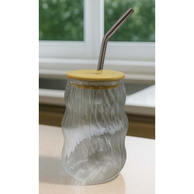 450ML VASO VIDRIO C/SORBETE TAPA BAMBOO