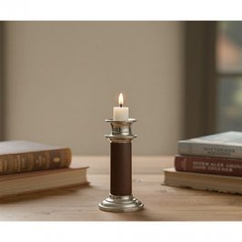 16CM CANDELABRO NICKEL/CUERO