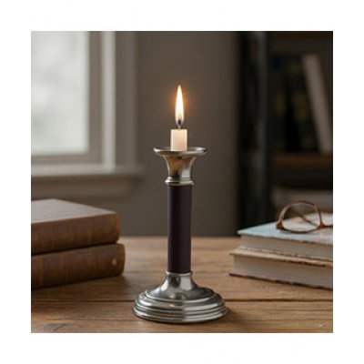 21CM CANDELABRO NICKEL/CUERO
