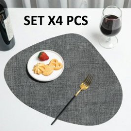 35X45CM SETX4 PCS INDIVIDUAL DE MESA ECOCUERO GRIS