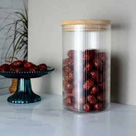 1200ML FRASCO VIDRIO RAYADO C/TAPA BAMBOO