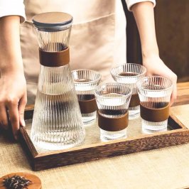 JARRA VIDRIO C/4 VASOS VIDRIO