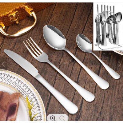 SET 24PCS CUBIERTOS METAL PLATEADO C/SOPORTE