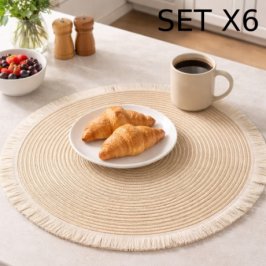 38CM SETX6 INDIVIDUAL DE MESA BEIGE C/FLECOS