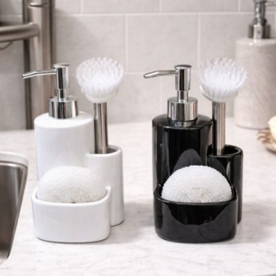 340ML SET DISPENSER JABON COCINA C/CEPILLO Y ESPONJA