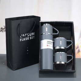 SET 500ML TERMO ACERO INOX + 3 TAZAS GRIS