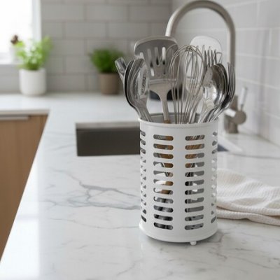 Ø10X14CM ESCURRIDOR CUBIERTOS BLANCO  METAL