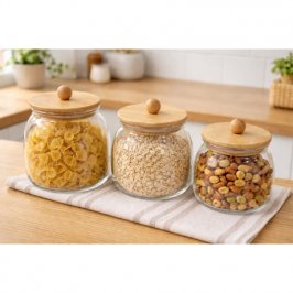 550/750/1000ML SETX3 FRASCO VIDRIO TAPA BAMBOO