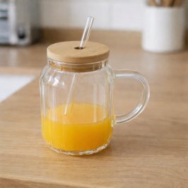 430ML VASO VIDRIO C/SORBETE TAPA BAMBOO