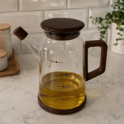 800ML ACEITERA VIDRIO C/MADERA