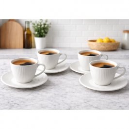 SET 4PCS TAZA C/PLATO PORC BLANCA