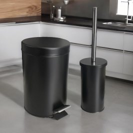 SET 3LT TACHO BASURA NEGRO + CEPILLO P/BAÑO C/CIERRE SUAVE