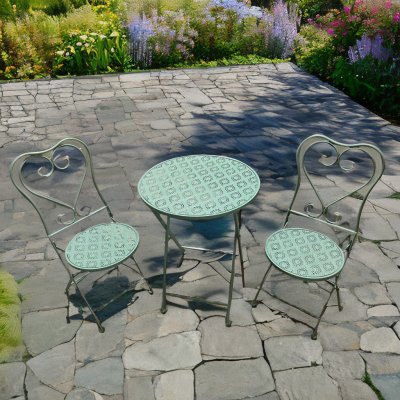 Ø60CM SET MESA + 2 SILLAS METAL PLEGABLE VERDE