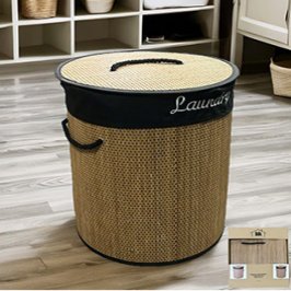 ?35x45CM CESTO BAMBOO C/BOLSA INTERIOR LAVABLE BORDADA