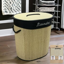 40x30xH55cm CESTO BAMBOO OVAL C/BOLSA INTERIOR LAVABLE BORDADA