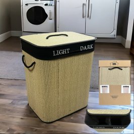 40x30xH60cm CESTO BAMBOO C/BOLSA INTERIOR LAVABLE BORDADA C/DIVISIOR DE COMPARTIMENTOS